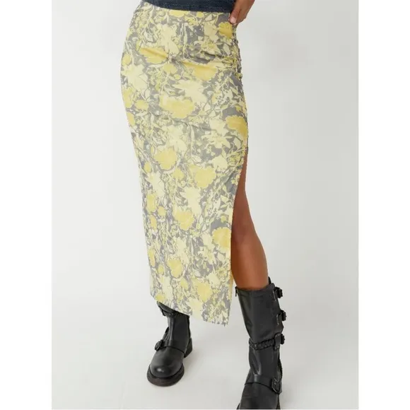 FREE PEOPLE Rosalie Mesh Midi Skirt / Black Combo
