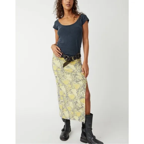 FREE PEOPLE Rosalie Mesh Midi Skirt / Black Combo