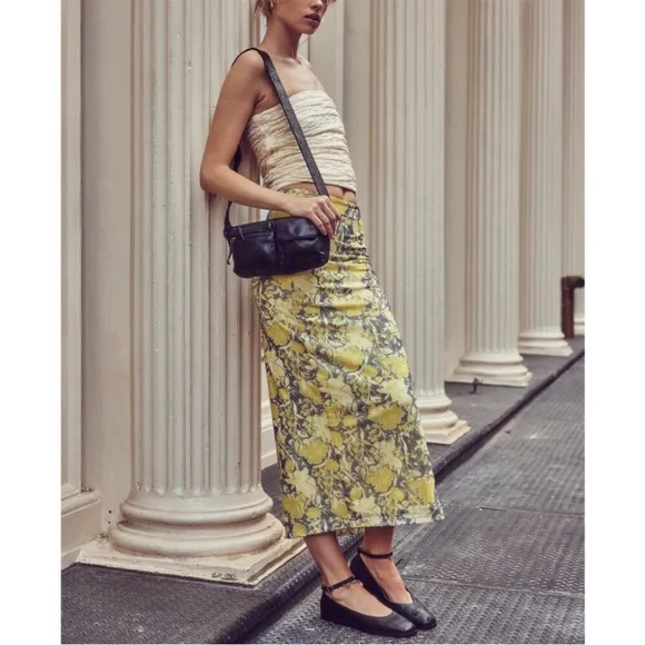FREE PEOPLE Rosalie Mesh Midi Skirt / Black Combo