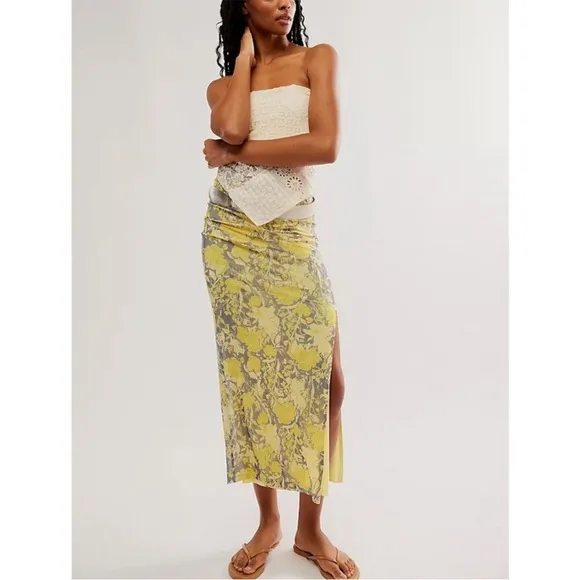 FREE PEOPLE Rosalie Mesh Midi Skirt / Black Combo