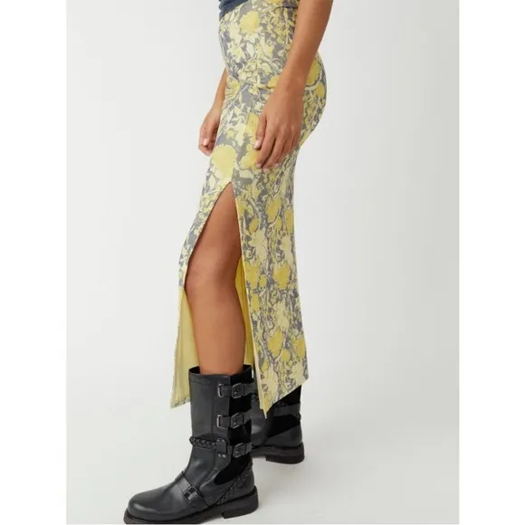 FREE PEOPLE Rosalie Mesh Midi Skirt / Black Combo