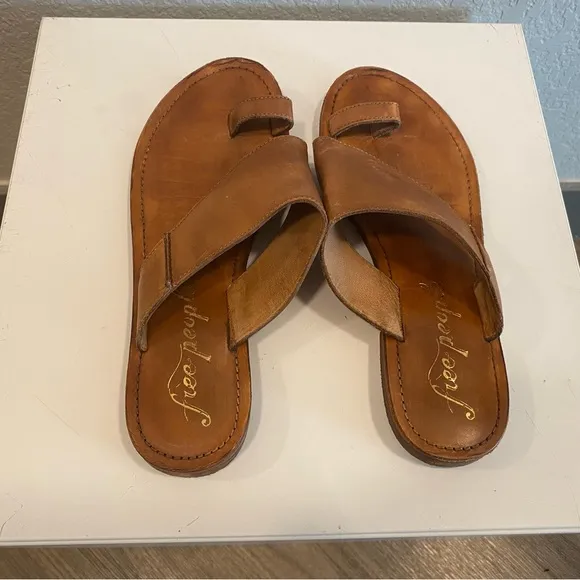 Free People Sant Antoni Brown Leather Slide Sandals, Size 8