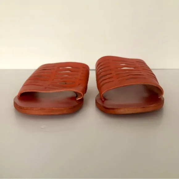 Free People Slice of Sun Sandals Vermillion Orange Leather NIB Size 7