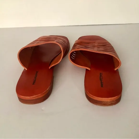 Free People Slice of Sun Sandals Vermillion Orange Leather NIB Size 7