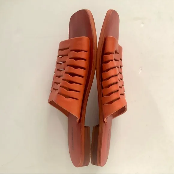 Free People Slice of Sun Sandals Vermillion Orange Leather NIB Size 7