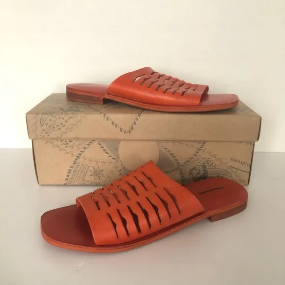 Free People Slice of Sun Sandals Vermillion Orange Leather NIB Size 7