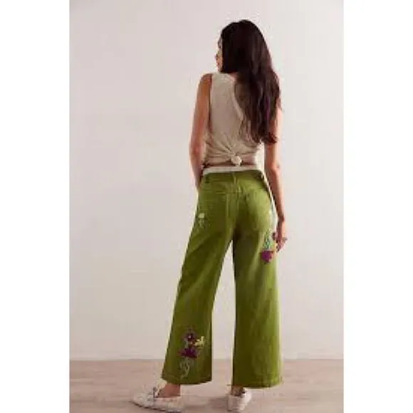 Free People We The Free Summer Bloom Embroidered Jeans Size 28