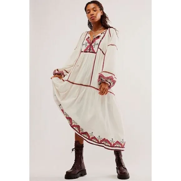 Free People Women's Sweet Escape Midi Dress boho embroidered small