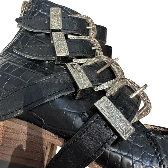 Freebird Rare Scarlett Black Croco Shoes Booties Leather Western 6 with Box