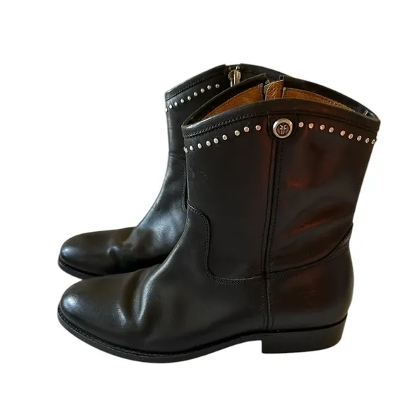 Frye Melissa Black Leather Stud Short Boot Size 6