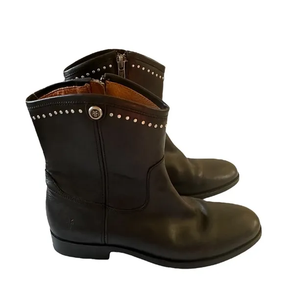 Frye Melissa Black Leather Stud Short Boot Size 6