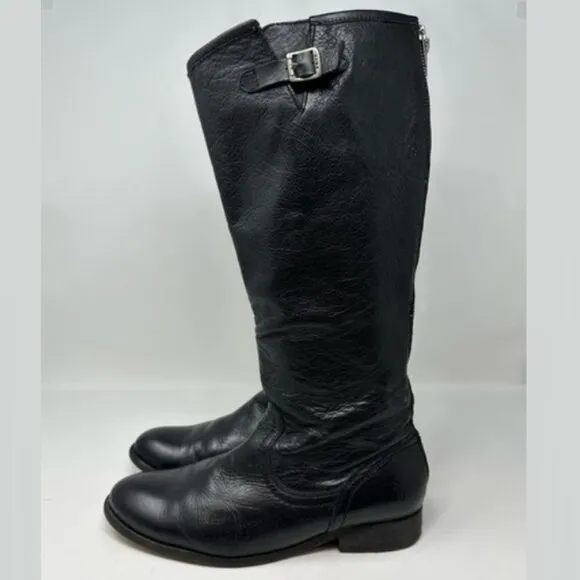 Frye Melissa Button Lug tall leather riding Boots Black Size 9B