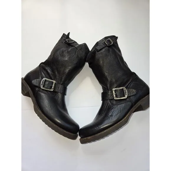 FRYE Womens Veronica Short Black Leather Pull-On Slouchy Boots Western US 6.5 B