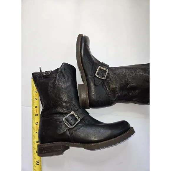 FRYE Womens Veronica Short Black Leather Pull-On Slouchy Boots Western US 6.5 B
