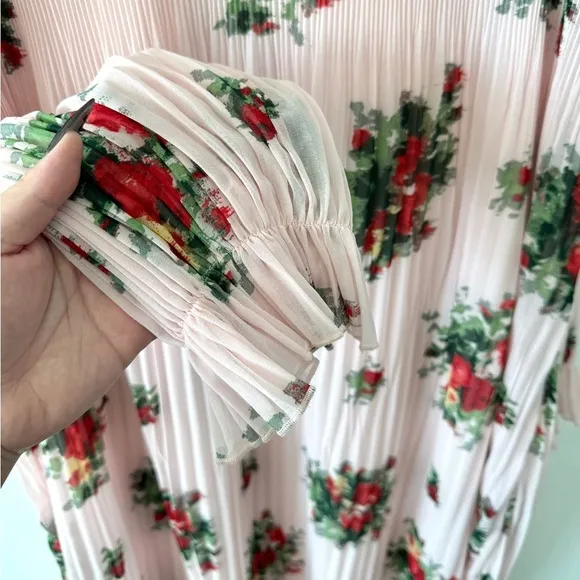 GANNI Pleated Georgette Midi Dress in Cherry Blossom
