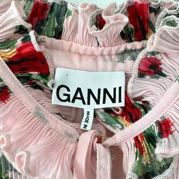GANNI Pleated Georgette Midi Dress in Cherry Blossom