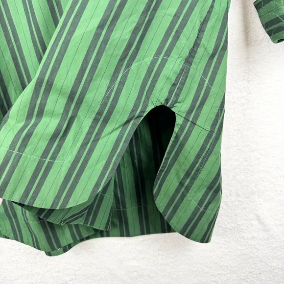 Ganni Striped Organic Cotton-Poplin Oversized Shirt Dress In Dark Green Size M/L