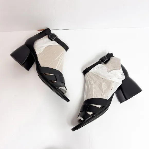 GENTLE SOULDS BY KENNETH COLE MYLA HEELED BLACK LEATHER SANDALS SIZE 10 NEW