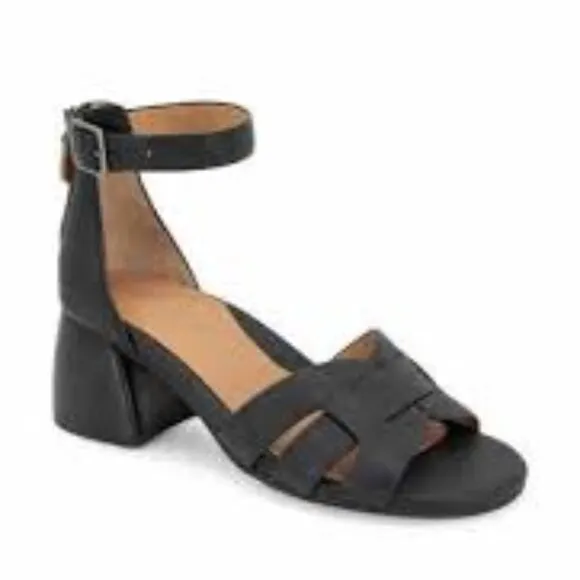 GENTLE SOULDS BY KENNETH COLE MYLA HEELED BLACK LEATHER SANDALS SIZE 10 NEW
