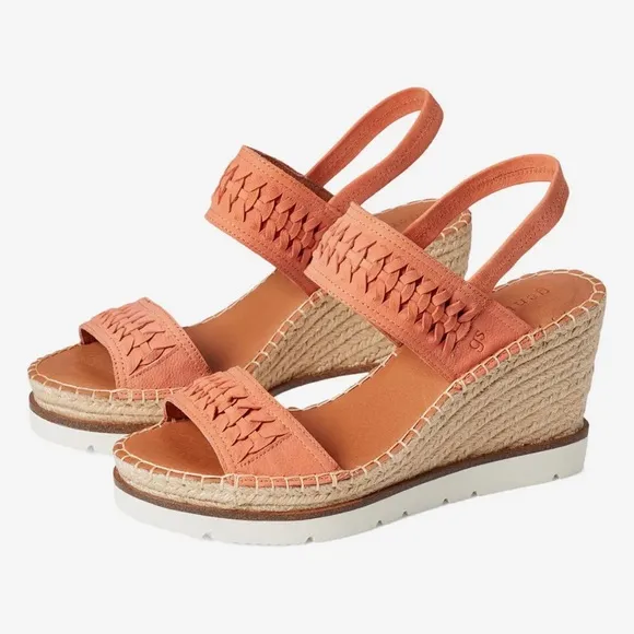 Gentle Souls Elyssa Two-Band Braided Wedge Sandals in Coral, Size 11 NEW $229