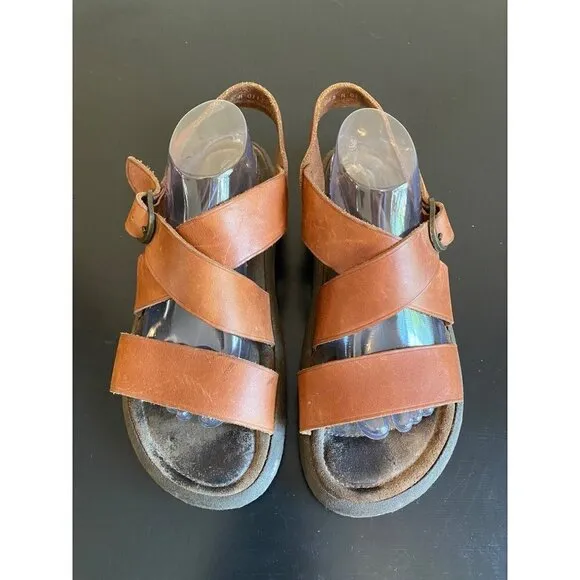 GH Bass &amp; Co Sunjuns Brown Leather Strappy Comfort Slingback Sandals Mens 10M