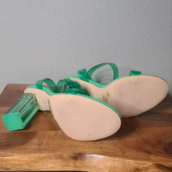 Gianni Bini Liyra Green Clear Jelly Ankle Strap Block Heel Sandals