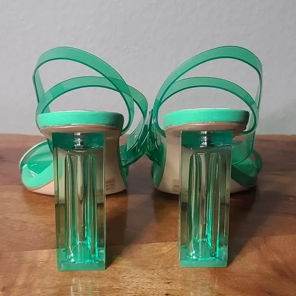Gianni Bini Liyra Green Clear Jelly Ankle Strap Block Heel Sandals