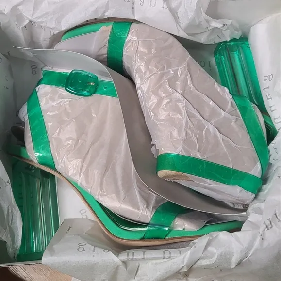 Gianni Bini Liyra Green Clear Jelly Ankle Strap Block Heel Sandals