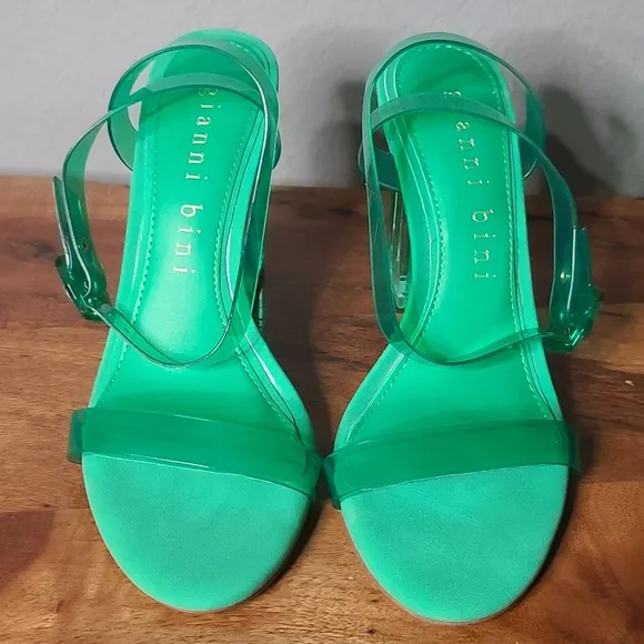 Gianni Bini Liyra Green Clear Jelly Ankle Strap Block Heel Sandals