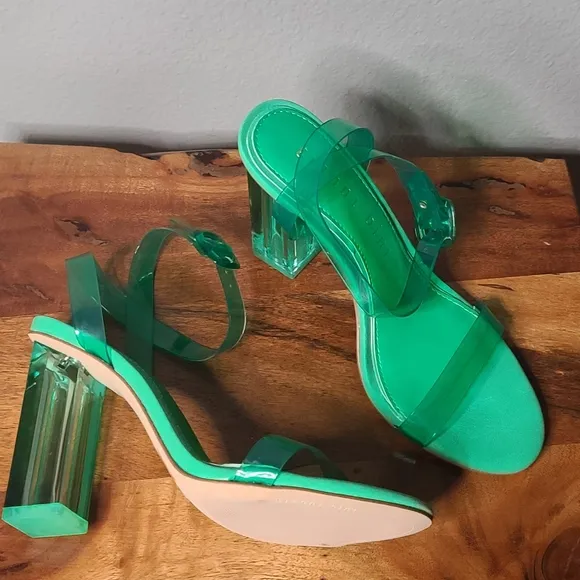 Gianni Bini Liyra Green Clear Jelly Ankle Strap Block Heel Sandals