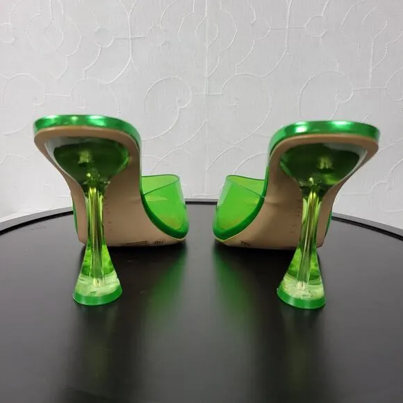 Gianni Bini Oziee Women Sandals Size 11 Green Clear Vinyl Sculptural Heel NEW