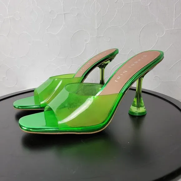Gianni Bini Oziee Women Sandals Size 11 Green Clear Vinyl Sculptural Heel NEW
