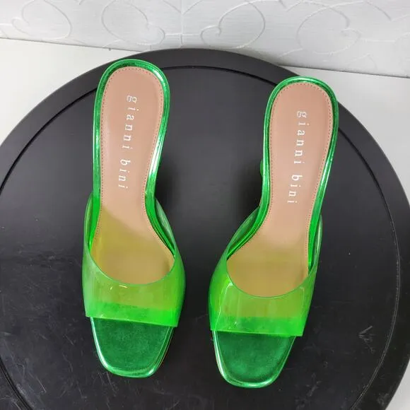 Gianni Bini Oziee Women Sandals Size 11 Green Clear Vinyl Sculptural Heel NEW