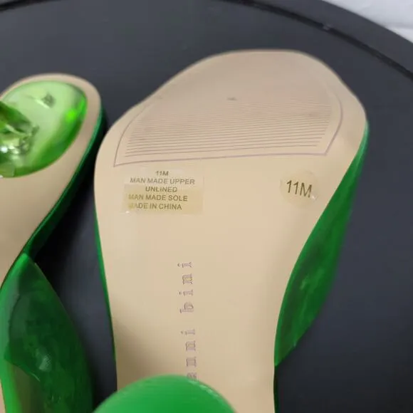 Gianni Bini Oziee Women Sandals Size 11 Green Clear Vinyl Sculptural Heel NEW