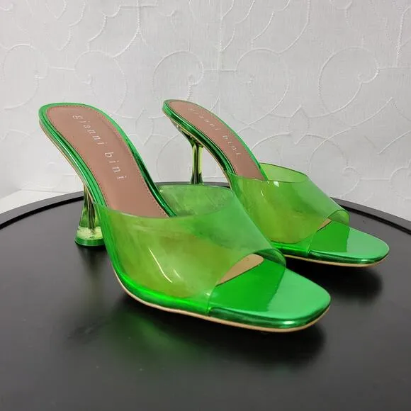 Gianni Bini Oziee Women Sandals Size 11 Green Clear Vinyl Sculptural Heel NEW