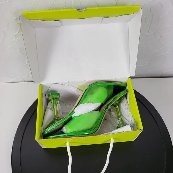 Gianni Bini Oziee Women Sandals Size 11 Green Clear Vinyl Sculptural Heel NEW