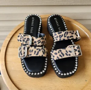Gianni Bini Rawlins animal print embellished  buckle lug sandals