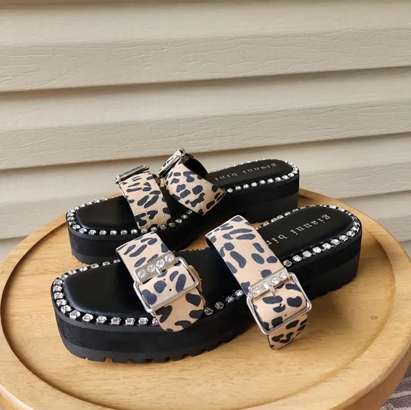 Gianni Bini Rawlins animal print embellished  buckle lug sandals