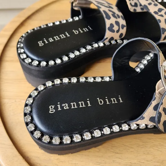 Gianni Bini Rawlins animal print embellished  buckle lug sandals
