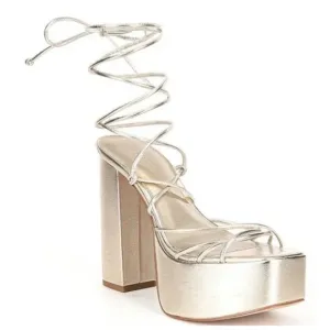 Gianni Bini Rixey Leather Platform Ankle Wrap Strappy Sandals.