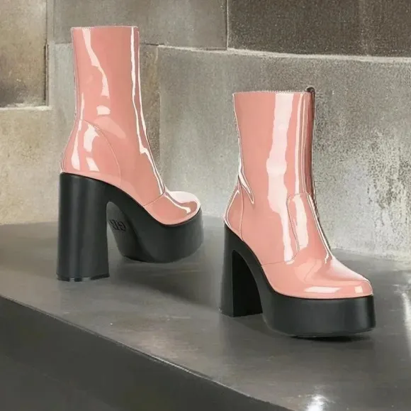 Gianni Bini Spring Pink Retro 10 Hipster Platform Chunky Block Heel Ankle Boots