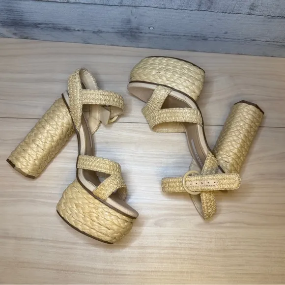 GIANNI BINI The PELLE Raffia Platform Sandal  Heel