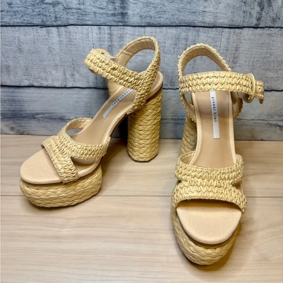 GIANNI BINI The PELLE Raffia Platform Sandal  Heel