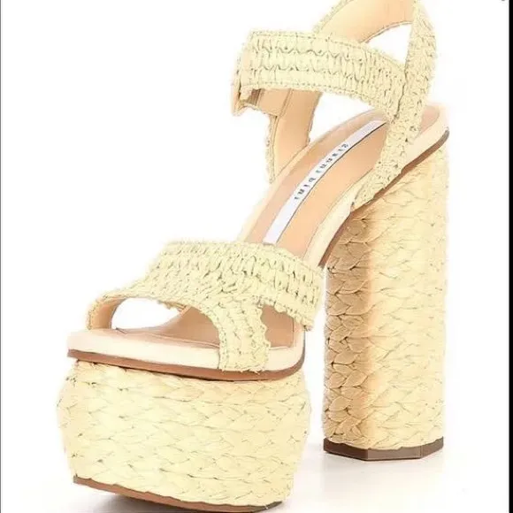 GIANNI BINI The PELLE Raffia Platform Sandal  Heel