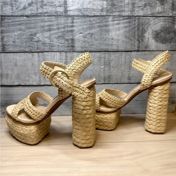 GIANNI BINI The PELLE Raffia Platform Sandal  Heel