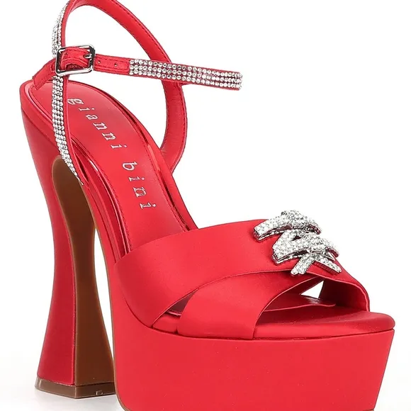 Gianni Bini Women's Dempsey Red Satin Bow Platform Sandals Size 9