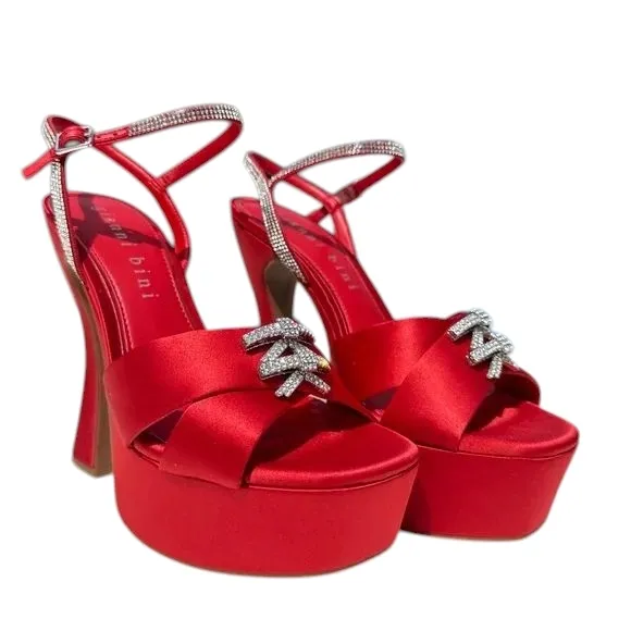 Gianni Bini Women's Dempsey Red Satin Bow Platform Sandals Size 9