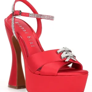 Gianni Bini Women's Dempsey Red Satin Bow Platform Sandals Size 9