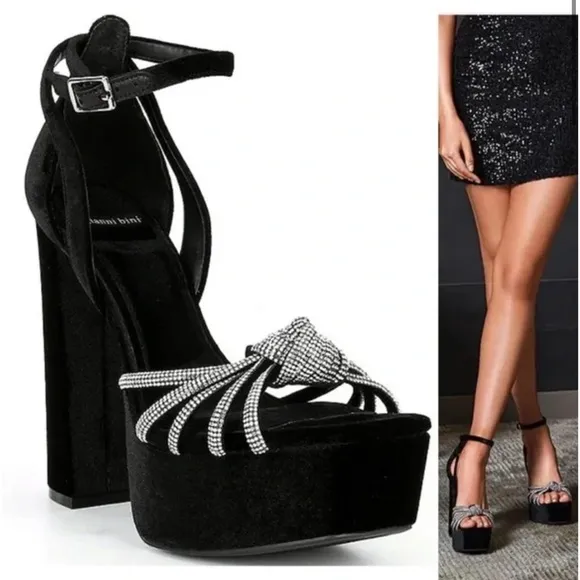 Gianni Bini Anissa Velvet Rhinestone Knot Platform Dress Sandals