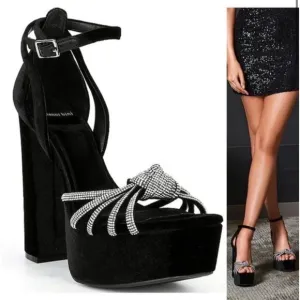 Gianni Bini Anissa Velvet Rhinestone Knot Platform Dress Sandals